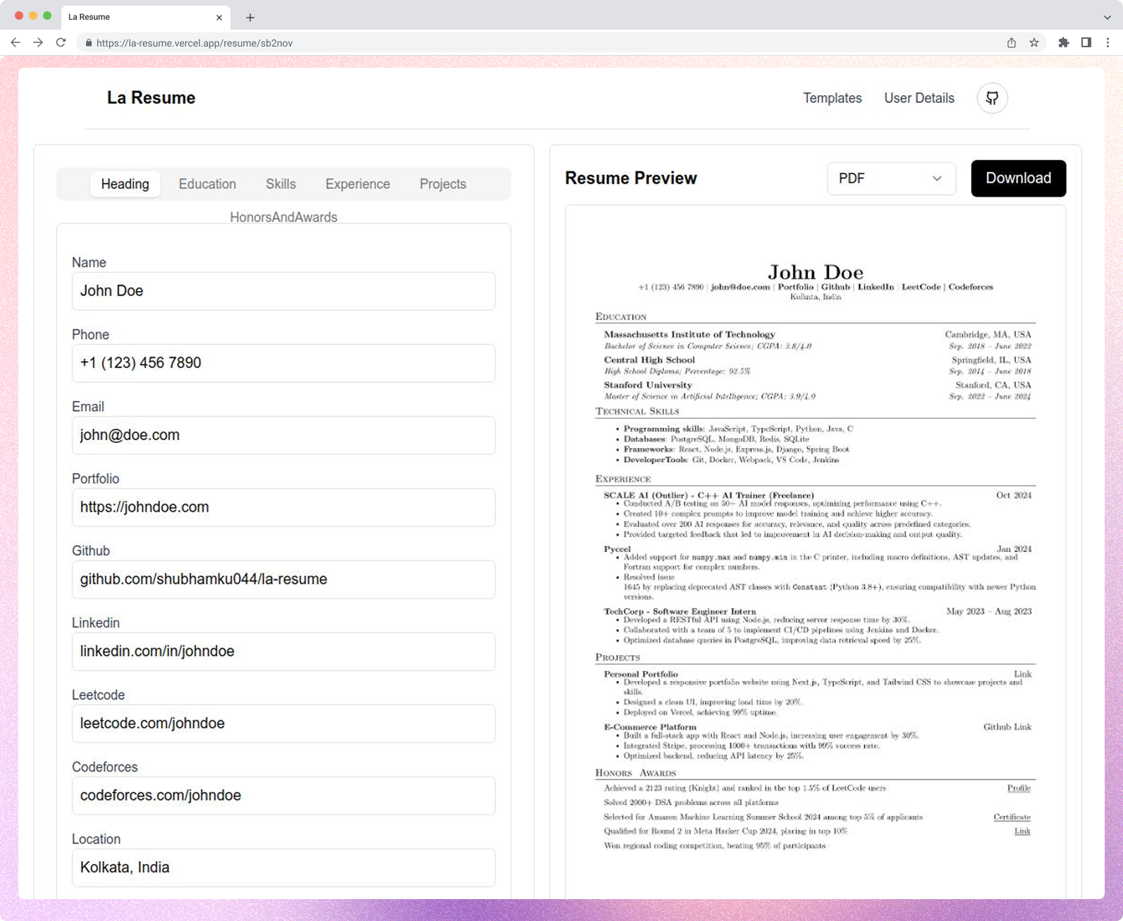 La-Resume Interface
